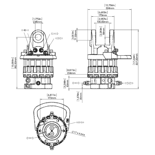 ICM R16CFS Hydraulic Rotator